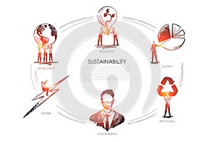 Sustainability, economy, society, recycling, CO2-emissing,enviroment vector set