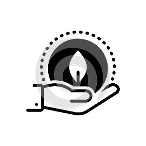 Black solid icon for Sustainability, leaf and environment