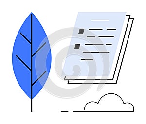 Sustainability and Paperless Concept with Leaf, Documents, and Cloud Icon