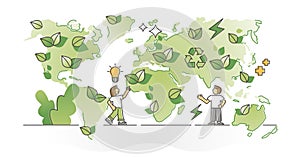 Sustainability world map with alternative bio energy cities outline concept