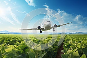 Sustainable aviation fuel concept. Net zero emissions flight. Sustainability transportation. Eco-friendly aviation fuel.
