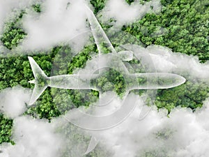 Sustainable aviation fuel concept. Net zero emissions flight. Sustainability transportation. Eco-friendly aviation fuel. Air
