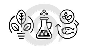 Sustainable Bioproduction: Flasks, Plants Fish for Eco-Science, vector design Generative AI