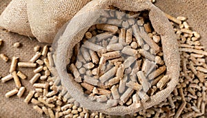 Sustainable Bounty: Wood Pellets in a Gunnysack