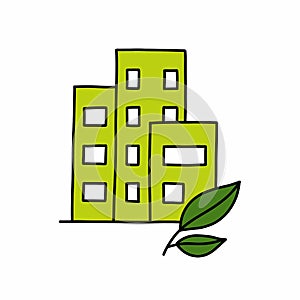 Sustainable building doodle icon, vector color illustration