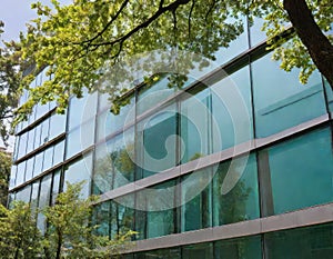 Sustainable building with solar panels on the banner