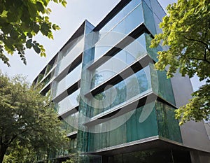 Sustainable building with solar panels on the banner