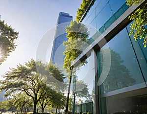 Sustainable building with solar panels on the close up view