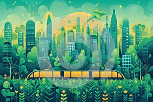 Sustainable Climate Visuals abstract illustration,Green ways of travel such as biking, driving an electric car, or opting for