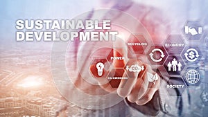 Sustainable development, ecology and environment protection concept. Renewable energy and natural resources. Double exposure of su