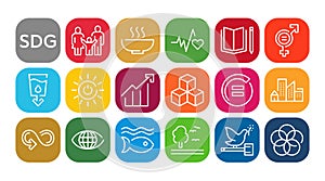 Sustainable Development Goals icons set. SDG vector illustration Isolated contour of 17 goals on white background