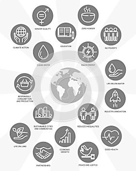 Sustainable Development Goals. Linear style icons