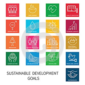 Sustainable Development Goals. Linear style icons