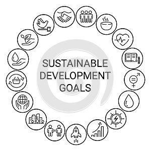 Sustainable Development Goals. Linear style icons