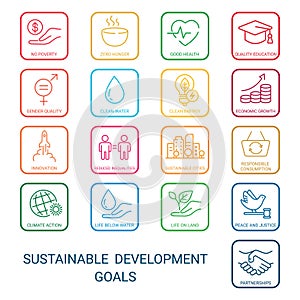 Sustainable Development Goals. Linear style icons