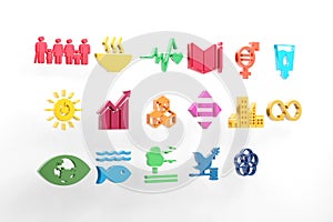 Sustainable Development Goals set seventeen colorful icon. 3D rendering