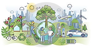 Sustainable ecosystem community with self sufficient society outline concept photo