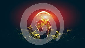 sustainable energy and environment conservation concept, light bulb as new idea, generative AI