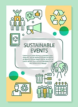Sustainable event poster template layout. Banner, booklet, leaflet print design with linear icons. Vector brochure page