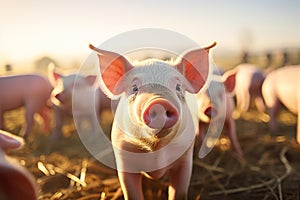 Sustainable Farming Capturing Ecological Pigs and Piglets at a Domestic Farm. created with Generative AI