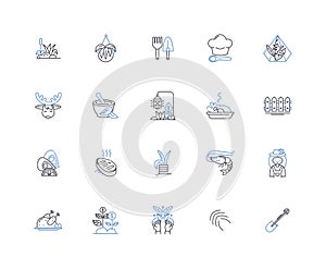 Sustainable farming line icons collection. Agroecology, Composting, Crop Rotation, Soil Conservation, Agroforestry