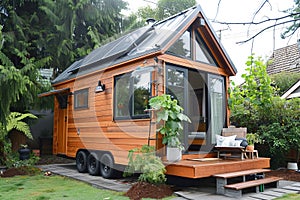 Sustainable features in a tiny home, such as solar panels or rainwater harvesting.