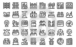 Sustainable gardening icons set outline vector. Rooftop air roof