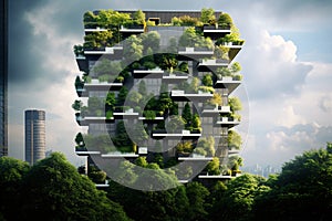 Sustainable green building in modern city. Green architecture. Eco-friendly building. Sustainable residential building with