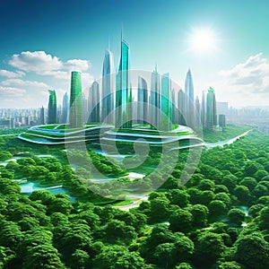 Sustainable green city with futuristic office building and architecture Sublime image