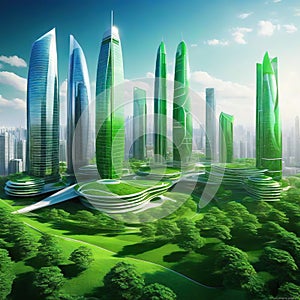 Sustainable Green City With Futuristic Office Building And Architecture Sublime Image