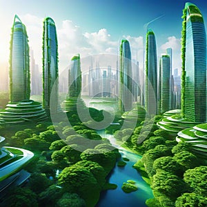 Sustainable green city with futuristic office building and architecture Sublime image