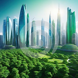 Sustainable green city with futuristic office building and architecture Sublime image