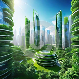 Sustainable green city with futuristic office building and architecture Sublime image