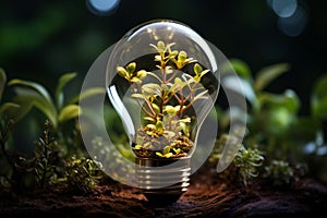 Sustainable growth, Light bulb nurtures tree, representing earth day concepts photo