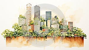 Sustainable Heights: A Minimalist Watercolor Ode to Urban Greening