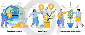 Sustainable investing, green finance, environmental responsibility concept with character. ESG Investments abstract vector