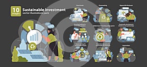 Sustainable investment set. Finance meets ecology for global betterment.