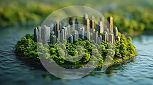 Sustainable Investments for a Greener Future A futuristic city skyline made entirely of sustainable materials such as photo