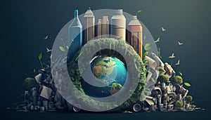 Sustainable Living - 3Rs - Reduce, Reuse, Recycle. AI generative.