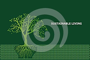 Sustainable Living Concept drawing isolated on Dark Green background - vector