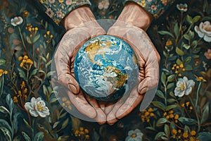 Sustainable living: hands caring for our world