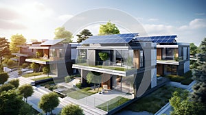 Sustainable Living: Modern Multifamily Homes Equipped with Photovoltaic Cells. Generative ai