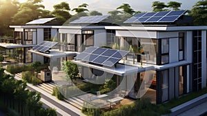 Sustainable Living: Modern Multifamily Homes Equipped with Photovoltaic Cells. Generative ai