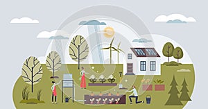 Sustainable living movement with nature friendly life tiny person concept photo