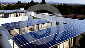 Sustainable Luxury of Solar Panels on a Modern Expensive House Created With Generative Ai