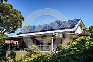 Sustainable Modern Living: Solar Panels Grace Gable Roof in Sunlit Brilliance