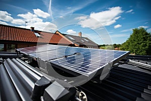 Sustainable Modern Living: Solar Panels Grace Gable Roof in Sunlit Brilliance