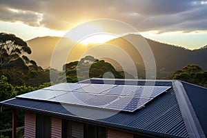 Sustainable Modern Living: Solar Panels Grace Gable Roof in Sunlit Brilliance