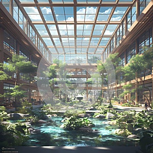 Sustainable Office Oasis - A Modern Haven of Nature and Technology
