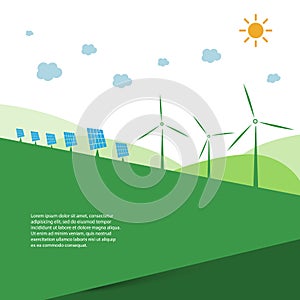 Sustainable Resources, Renewable, Reusable Green Energy Concept with Solar Panels and Wind Turbines - Alternative Power Generation